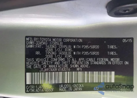 2015 Lexus Lx 570 z USA, uszkodzony, nr VIN JTJHY7AX8F4183016